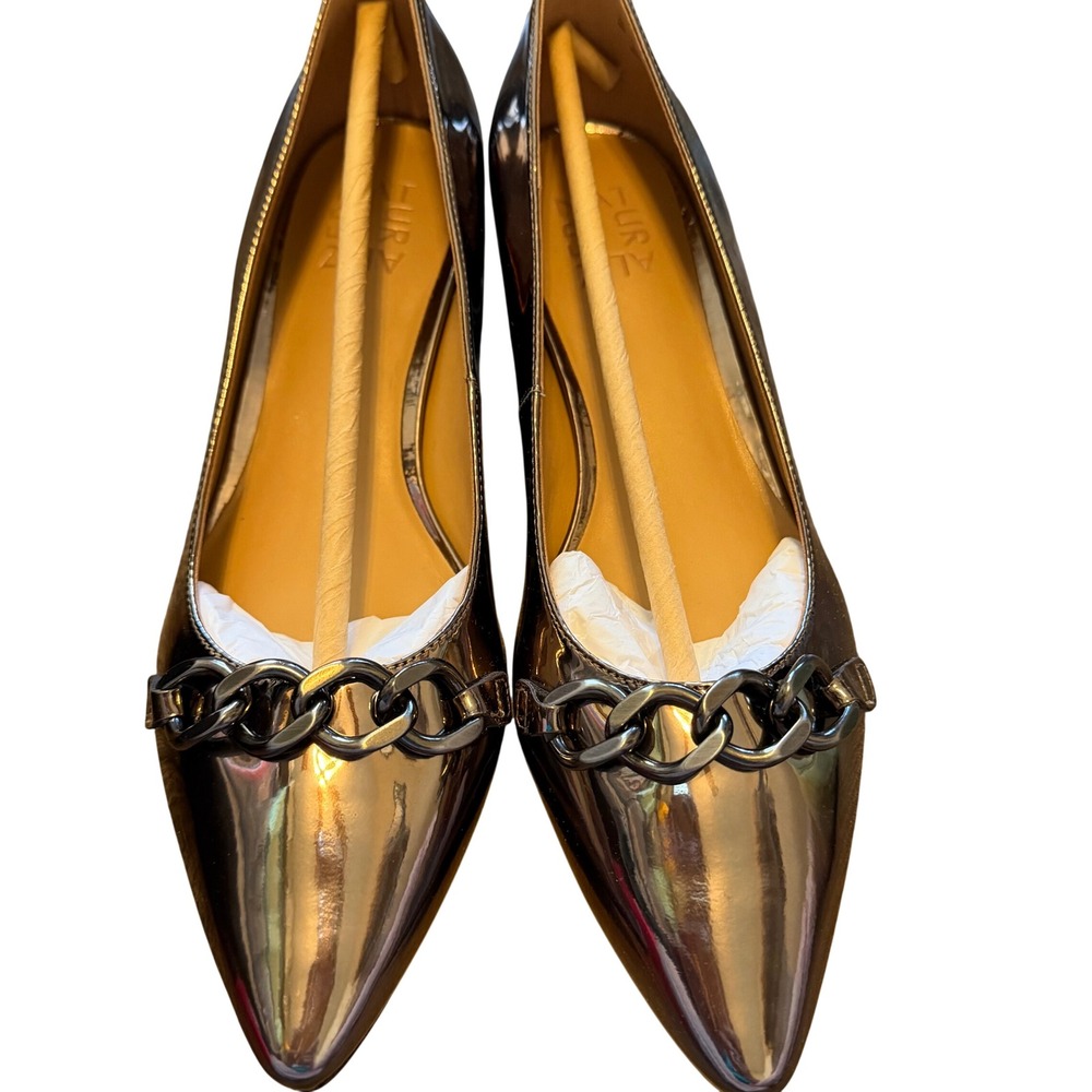 Naturalizer Womens Pewter Metallic Chain Pointed Toe Low Block Heel Pumps 8M
